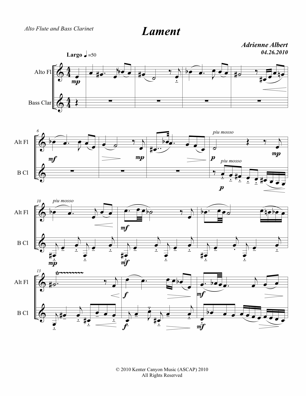 Menage a Trio Lament Example Score Image